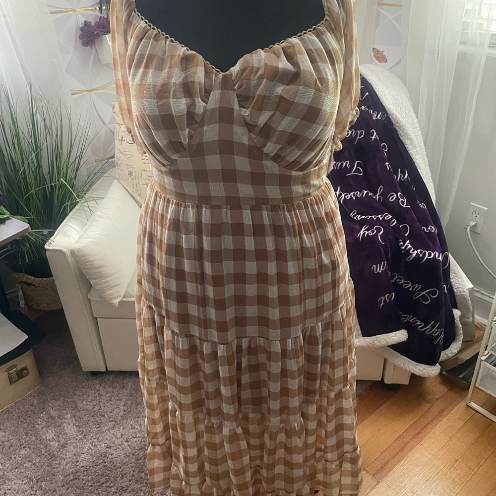 Ashley Stewart Brown Tan Spaghetti Strap Sundress